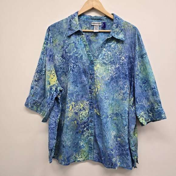 Catherines V-Neck Button Up Blouse Top 2XWP (22/24) Floral Lightweight Casual - Picture 1 of 4